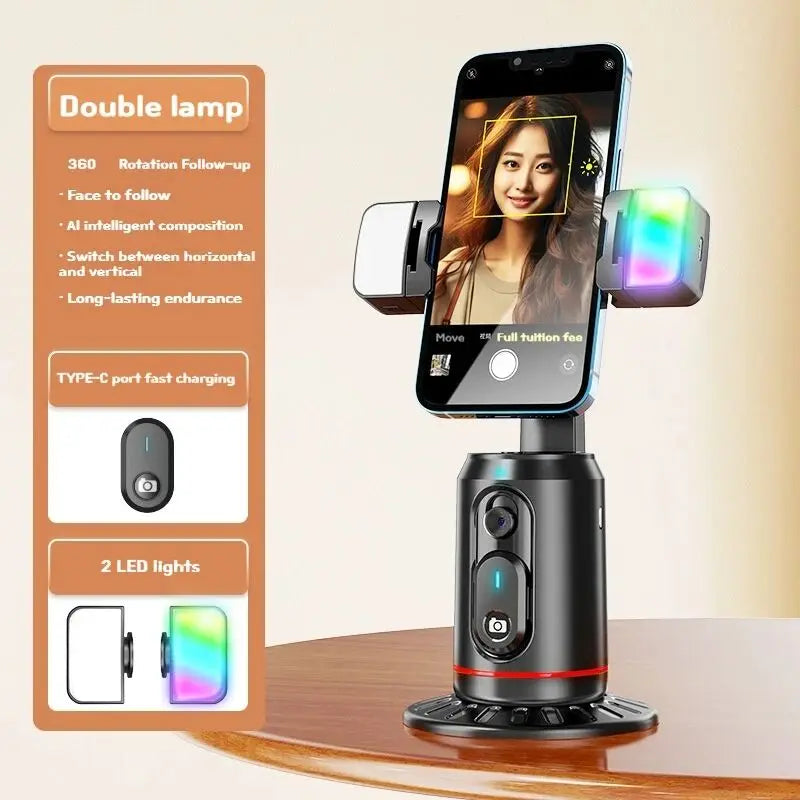 New Q02 360 Rotation Follow-up Gimbal Stabilizer Monopod Desktop Tracking Gimbal with Remote for Phone Tiktok Live Photography