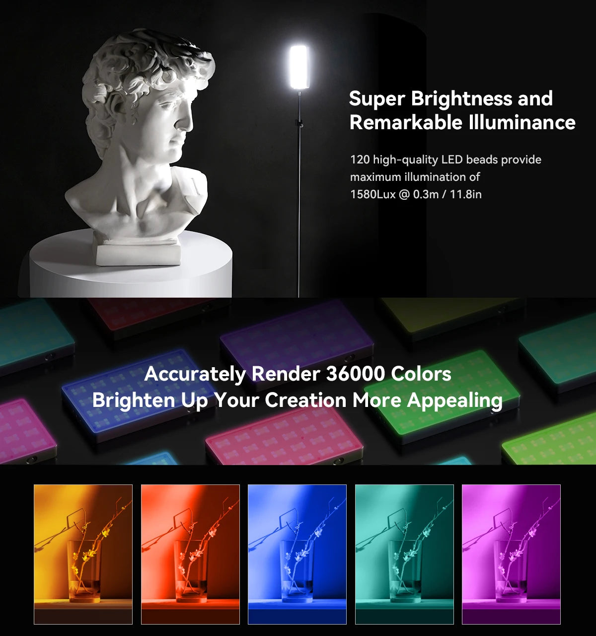 SmallRig RM120 Long-Battery-Life RGB Video Light Universal RGB Camera Light Portable Full Colors All-Metal Light for TikTok 3808