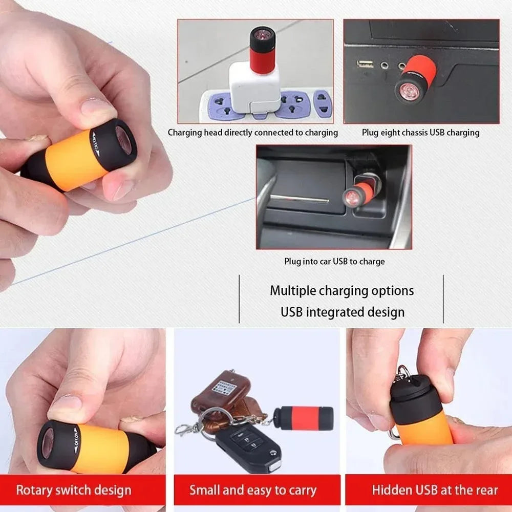 Micro LED Strong Light Pocket Keychain Flashlight USB Rechargeable Waterproof Outdoor Hiking Camping Mini Flashlight Pendant