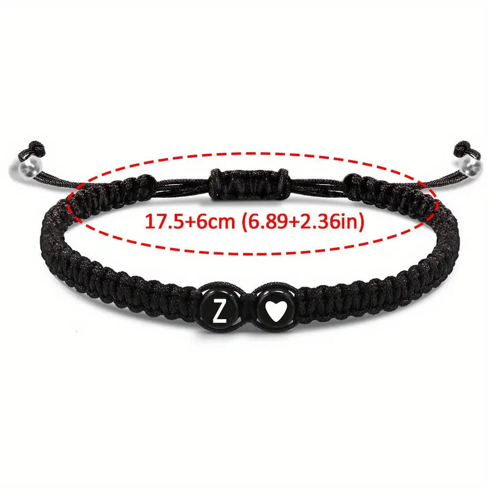 Handmade A-Z 26 Letter Heart Bracelet Woven Baided Rope Women Men Initials Name Adjustable Bangle Couple Lover Friends Jewelry