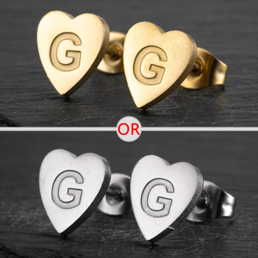 100% Stainless Steel A-Z Initial Earrings for Women Girls Personalize Letter Name Heart Stud Earring Family Jewelry Best Gifts