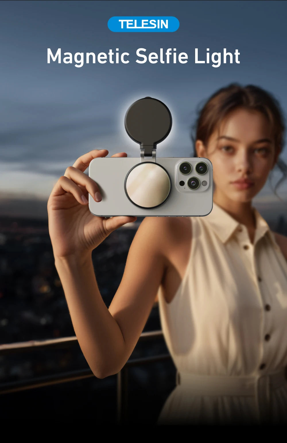 TELESIN Magnetic Fill Light Mini Selfie Light 3 Modes Adjustable Brightness with iPhone Magsafe 360° LED Selfie Ring Fill Light