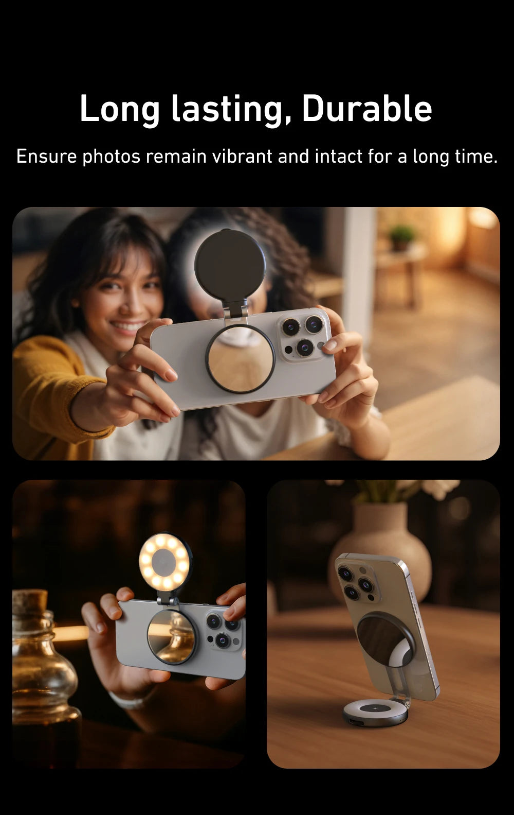TELESIN Magnetic Fill Light Mini Selfie Light 3 Modes Adjustable Brightness with iPhone Magsafe 360° LED Selfie Ring Fill Light