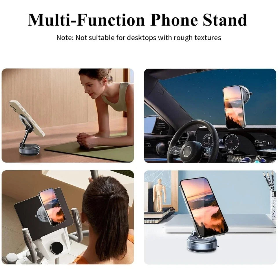 Foldable Vacuum Magnetic Car Phone Holder 360° Rotation Stable Universal Mount Strong Suction Cup