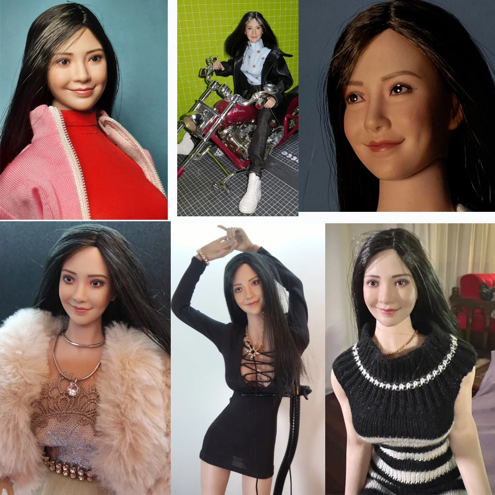 VERYCOOL FX10 1/6 Angelababy Head Sculpt Black Long Hair Head Carving Middle Bust Model Fit 12'' Female Soldier Action Figure