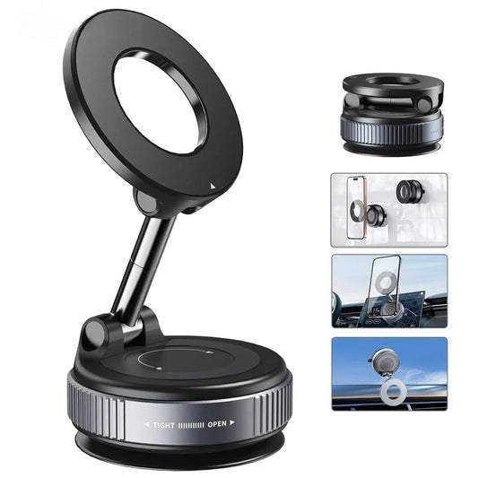 Foldable Vacuum Magnetic Car Phone Holder 360° Rotation Stable Universal Mount Strong Suction Cup