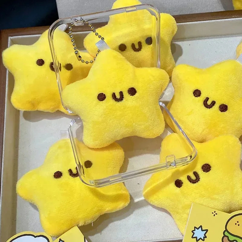 Mini Cartoon Yellow Squeezing Cute Stars Plush Toy Key Chain Fluffy Soft Cute Bag Pendant Keyring Charms Keychains Girl Gifts