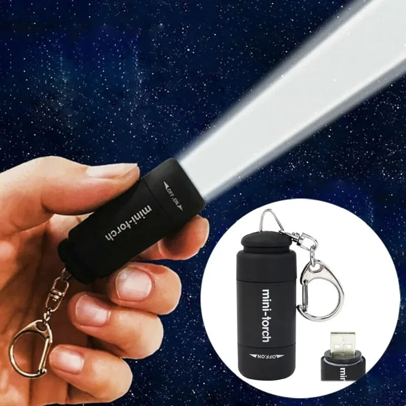 Micro LED Strong Light Pocket Keychain Flashlight USB Rechargeable Waterproof Outdoor Hiking Camping Mini Flashlight Pendant