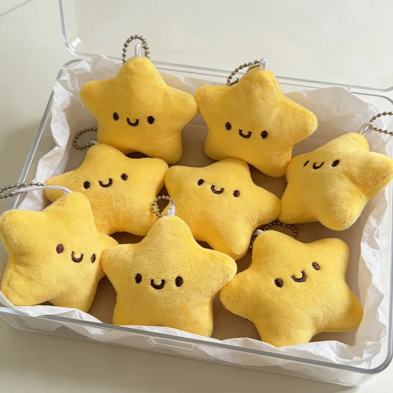 Cartoon Cute Squeezing Stars Plush Toy Keychain for Women Men Fluffy Soft Bag Pendant Mini Yellow Keyring Charms Keyring Gifts
