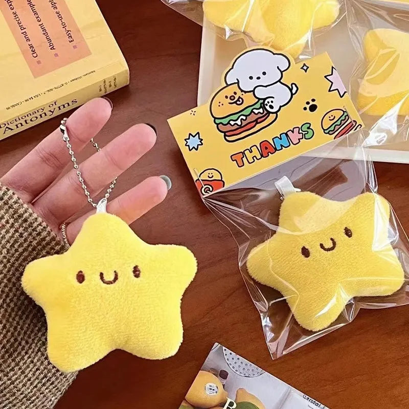 Cartoon Cute Squeezing Stars Plush Toy Keychain for Women Men Fluffy Soft Bag Pendant Mini Yellow Keyring Charms Keyring Gifts