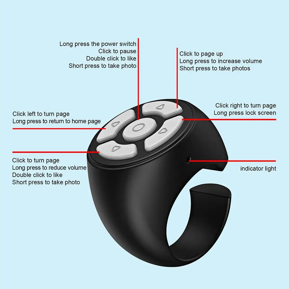Blutooth Remote Control Scrolling Ring Finger Wireless Mobile Phone Video Selfie Stick Camera Controller Tiktoks Remote