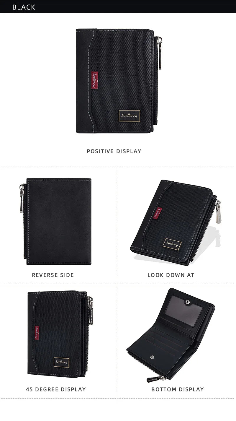 Baellerry Luxury Brand RFID Simple Men's Zipper Wallets Card Holder Male Wallet Photo Holder Coin Pocket Purses for Men