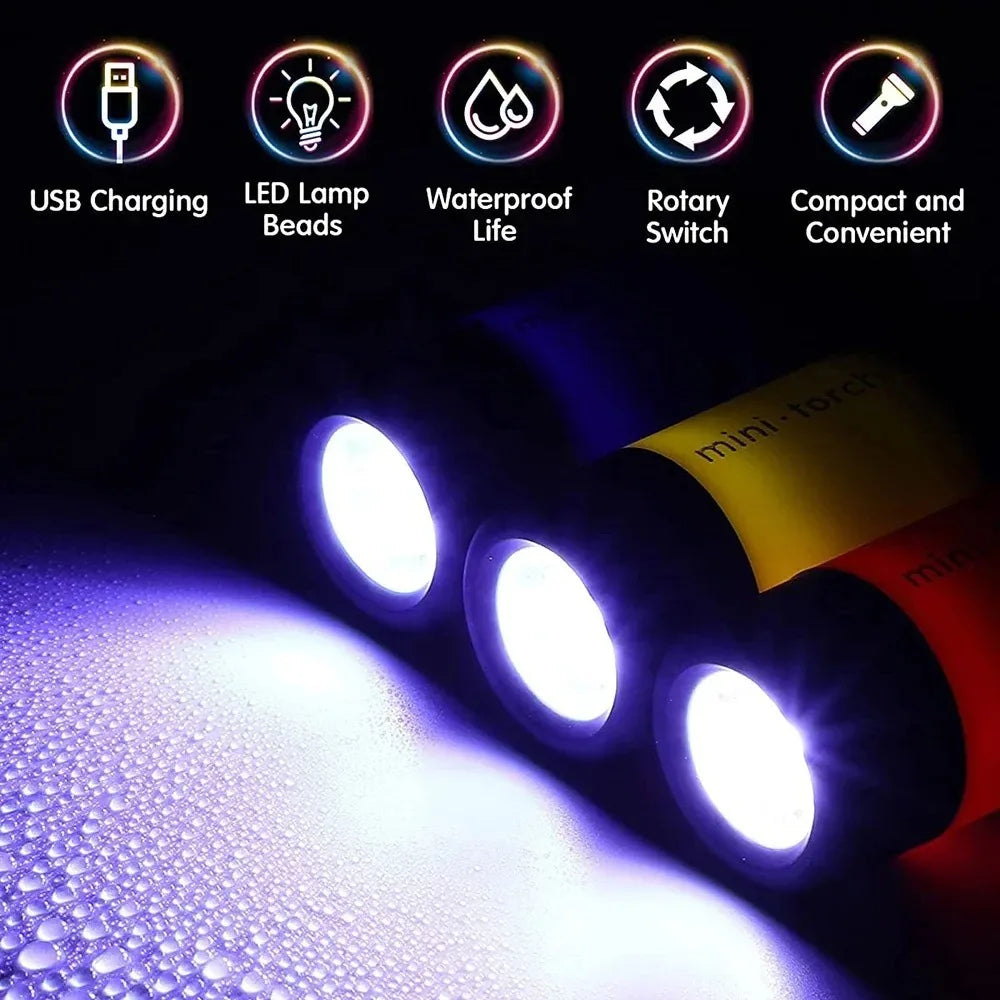 Micro LED Strong Light Pocket Keychain Flashlight USB Rechargeable Waterproof Outdoor Hiking Camping Mini Flashlight Pendant