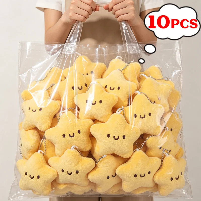 Mini Cartoon Yellow Squeezing Cute Stars Plush Toy Key Chain Fluffy Soft Cute Bag Pendant Keyring Charms Keychains Girl Gifts