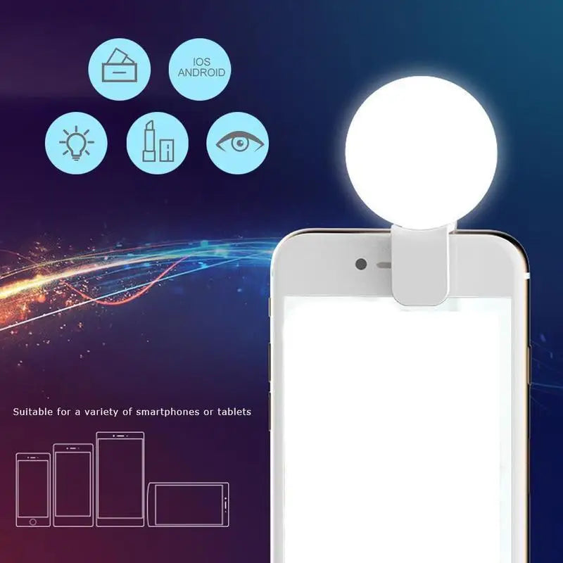 Light Mobile Phone Fill Flash Lens Portable LED External Fill Light Mini Circular Fill Light Clip For IPhone