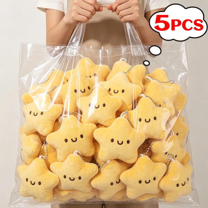 Mini Cartoon Yellow Squeezing Cute Stars Plush Toy Key Chain Fluffy Soft Cute Bag Pendant Keyring Charms Keychains Girl Gifts