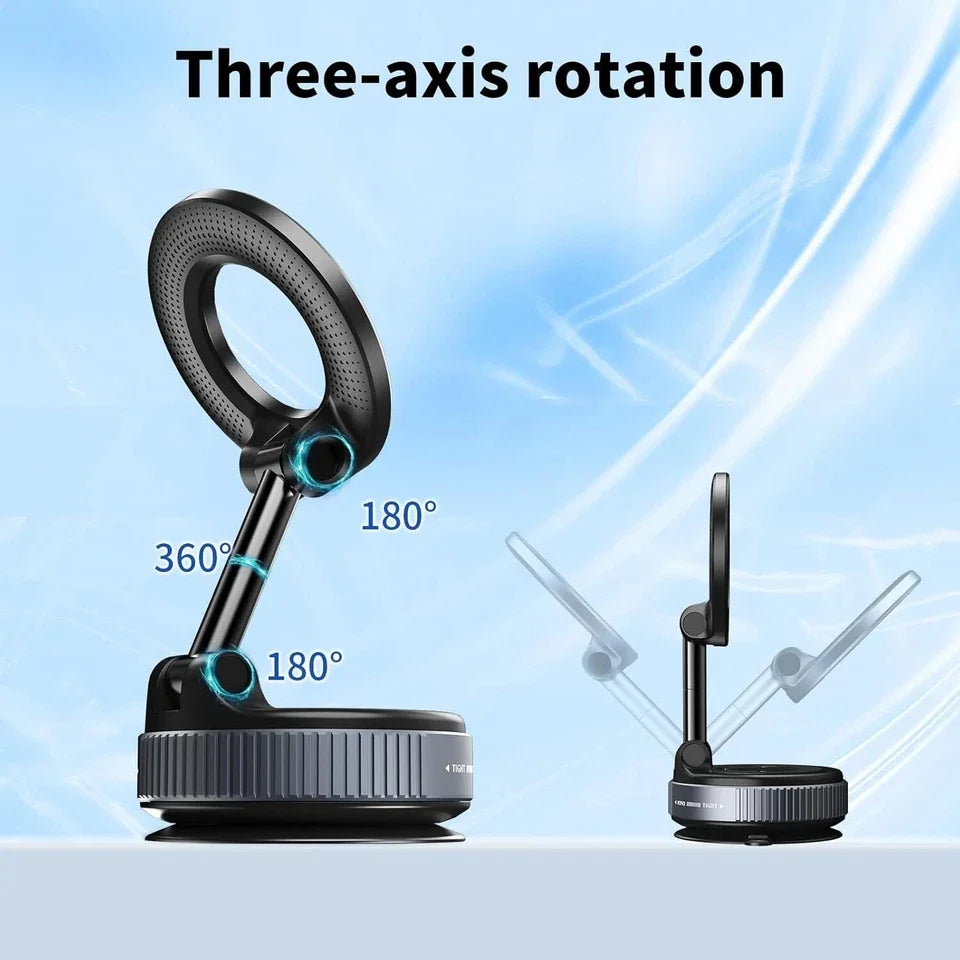 Foldable Vacuum Magnetic Car Phone Holder 360° Rotation Stable Universal Mount Strong Suction Cup