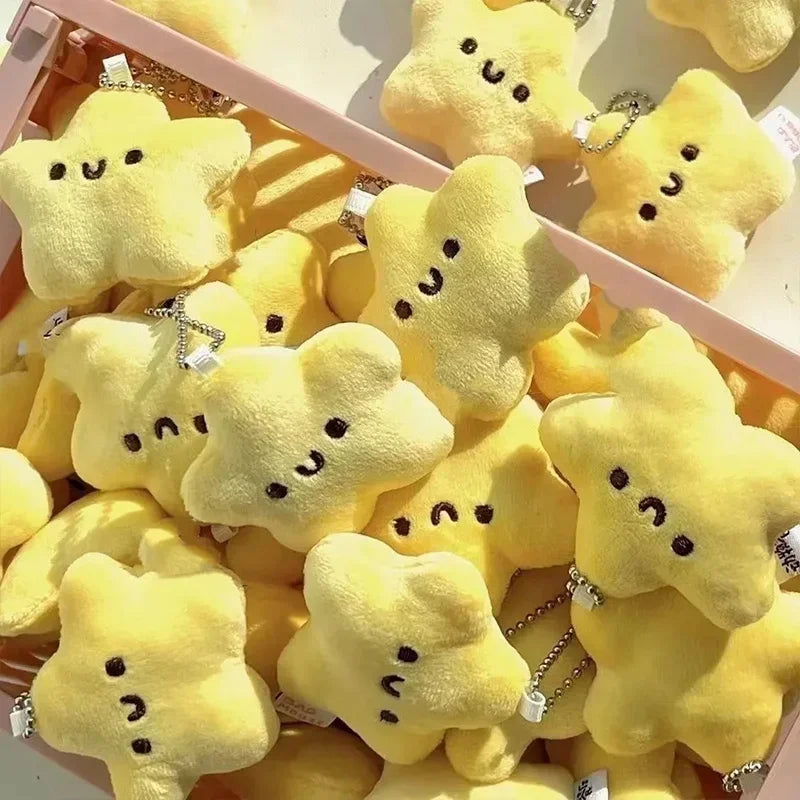 Mini Cartoon Yellow Squeezing Cute Stars Plush Toy Key Chain Fluffy Soft Cute Bag Pendant Keyring Charms Keychains Girl Gifts