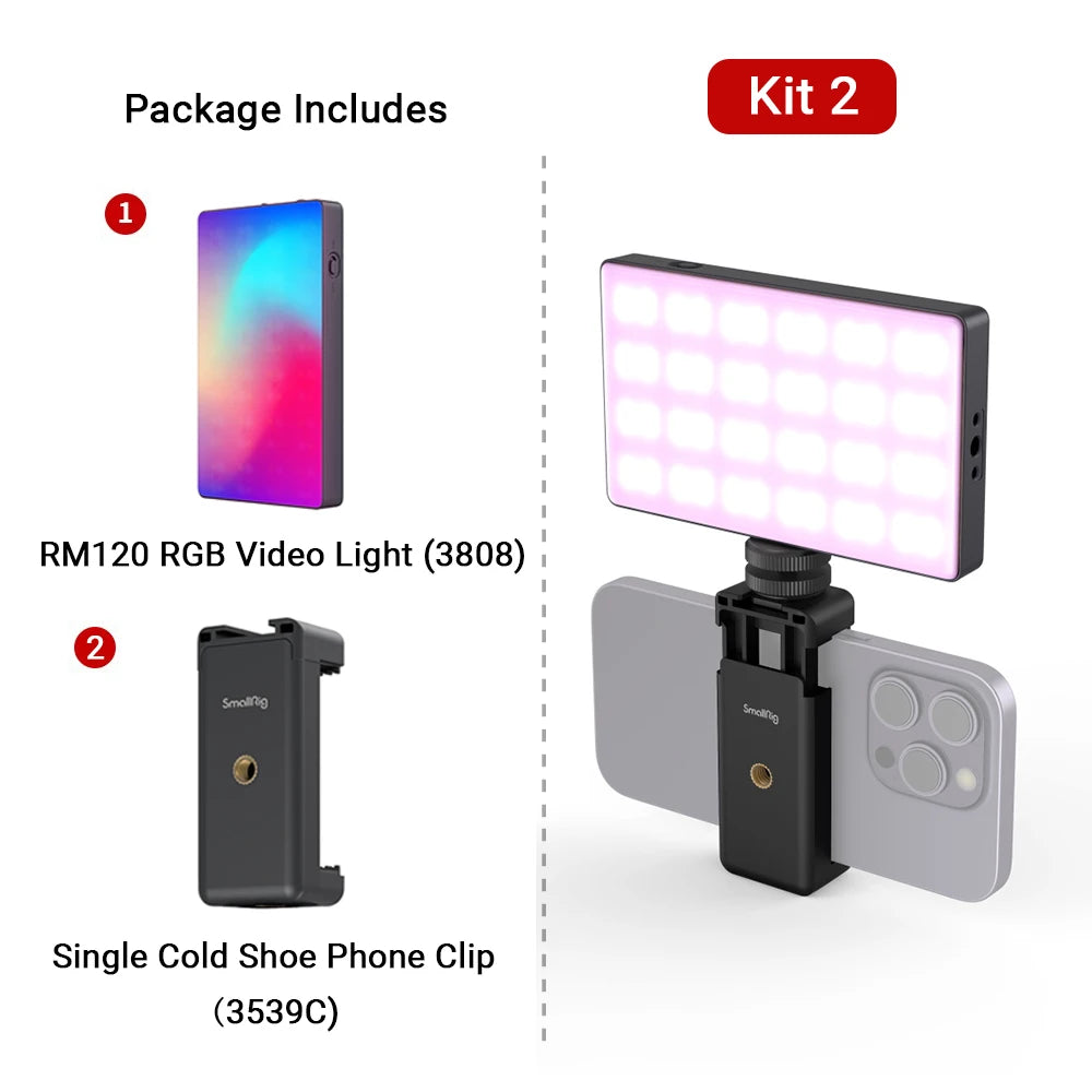 SmallRig RM120 Long-Battery-Life RGB Video Light Universal RGB Camera Light Portable Full Colors All-Metal Light for TikTok 3808