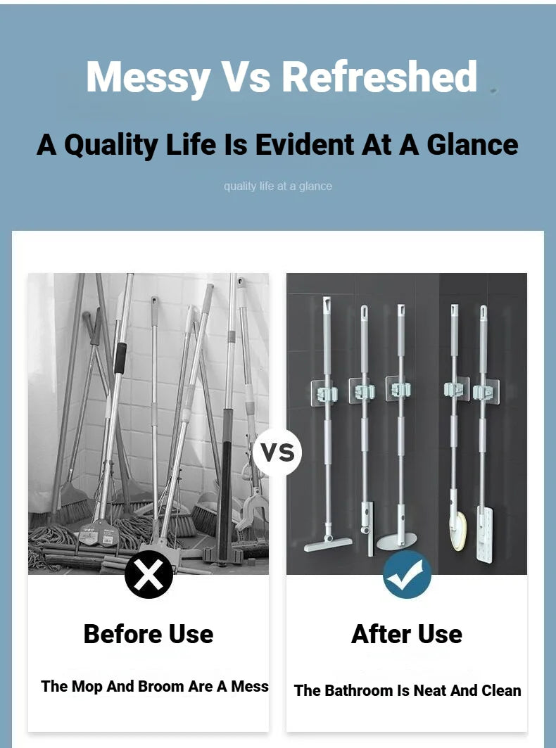 Self-Adhesive Mop Holder – Wall-Mounted Storage Rack