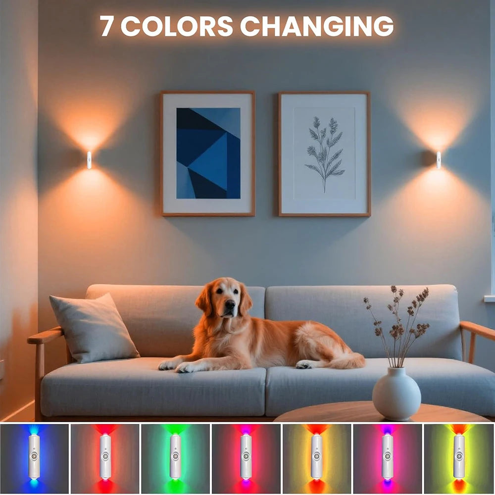 2Pcs Double-head LED Night Light Motion Sensor RGB Rechargeable Magnetic Wall Lamp Mood Ambient Light for Cabinet Hallway Stair