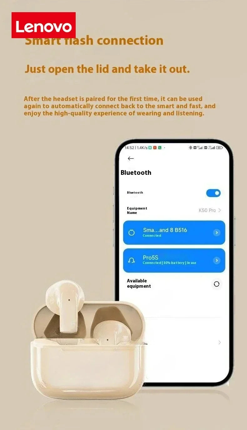 Lenovo Pro 5s Headphones Mini Portable Wireless Bluetooth Earphones Noise Reduction and Long Battery Life With Mic 2026