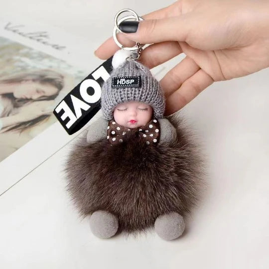 Cute Fluffy Plush Sleepy Doll Keychain For Women Bag Car Key Chain Kawaii Key Ring On Bag Car Trinket Pendant Gift