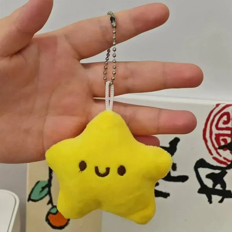 Mini Cartoon Yellow Squeezing Cute Stars Plush Toy Key Chain Fluffy Soft Cute Bag Pendant Keyring Charms Keychains Girl Gifts