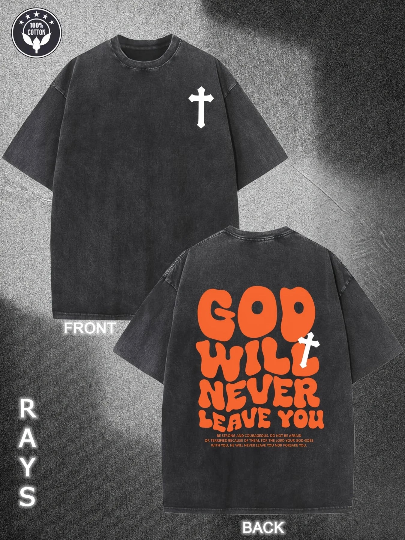 Men'S Summer Trend T-shirt | Short Sleeve Leisure Washed Printing, Trendy and Fashionable Street Style, Suitable for Travel and Sports Wear, GOD WILL NEVER LEAVE YOU