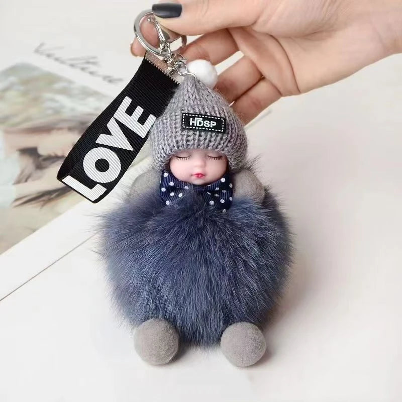 Cute Fluffy Plush Sleepy Doll Keychain For Women Bag Car Key Chain Kawaii Key Ring On Bag Car Trinket Pendant Gift