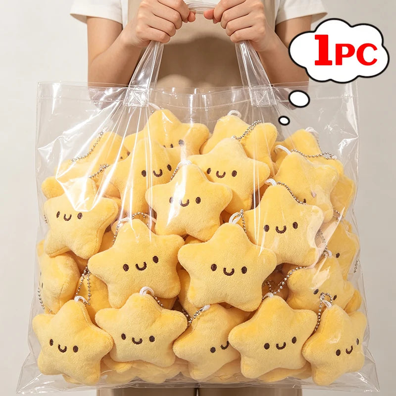 Mini Cartoon Yellow Squeezing Cute Stars Plush Toy Key Chain Fluffy Soft Cute Bag Pendant Keyring Charms Keychains Girl Gifts