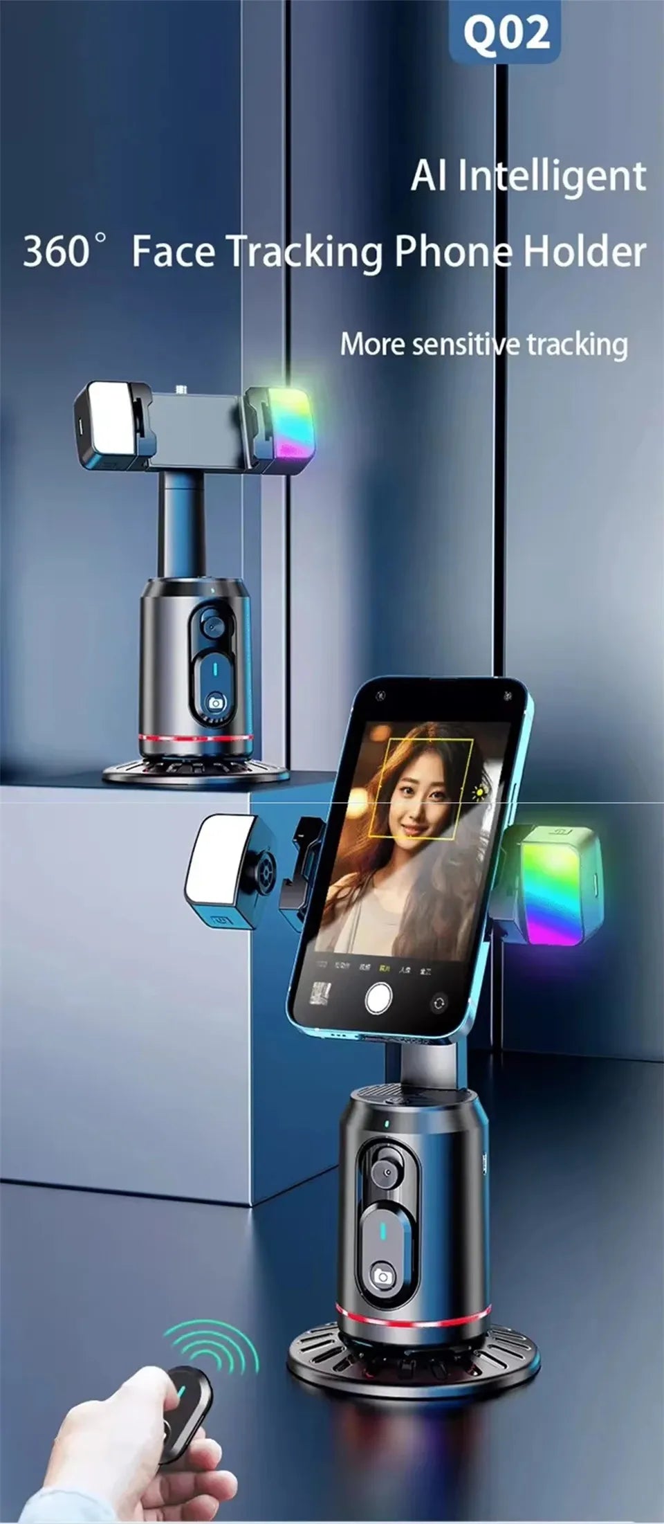 FANGTUOSI 360 Rotation Follow-up Gimbal Stabilizer Monopod Desktop Tracking Gimbal with Remote for Phone Tiktok Live Photography