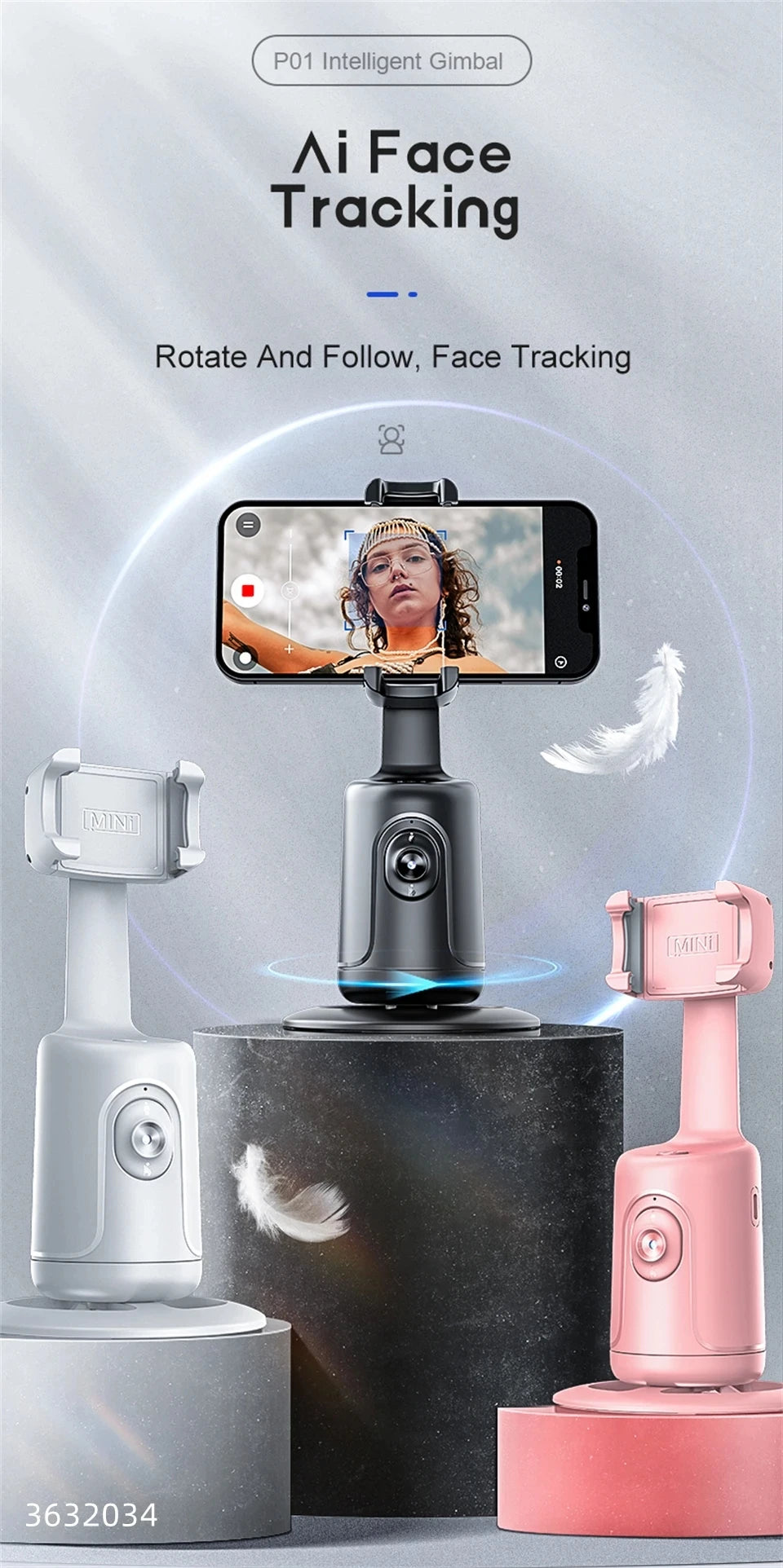 COOL DIER NEW P01 360 Rotation Gimbal Stabilizer AI Following Face Tracking Desktop Gimbal PTZ For Tiktok Smartphone Live