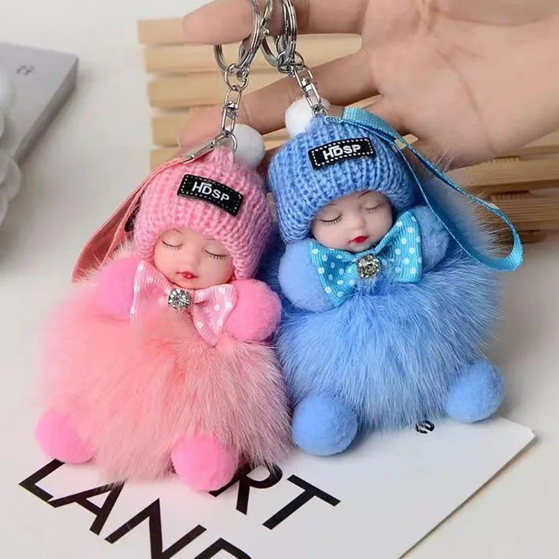 Cute Fluffy Plush Sleepy Doll Keychain For Women Bag Car Key Chain Kawaii Key Ring On Bag Car Trinket Pendant Gift
