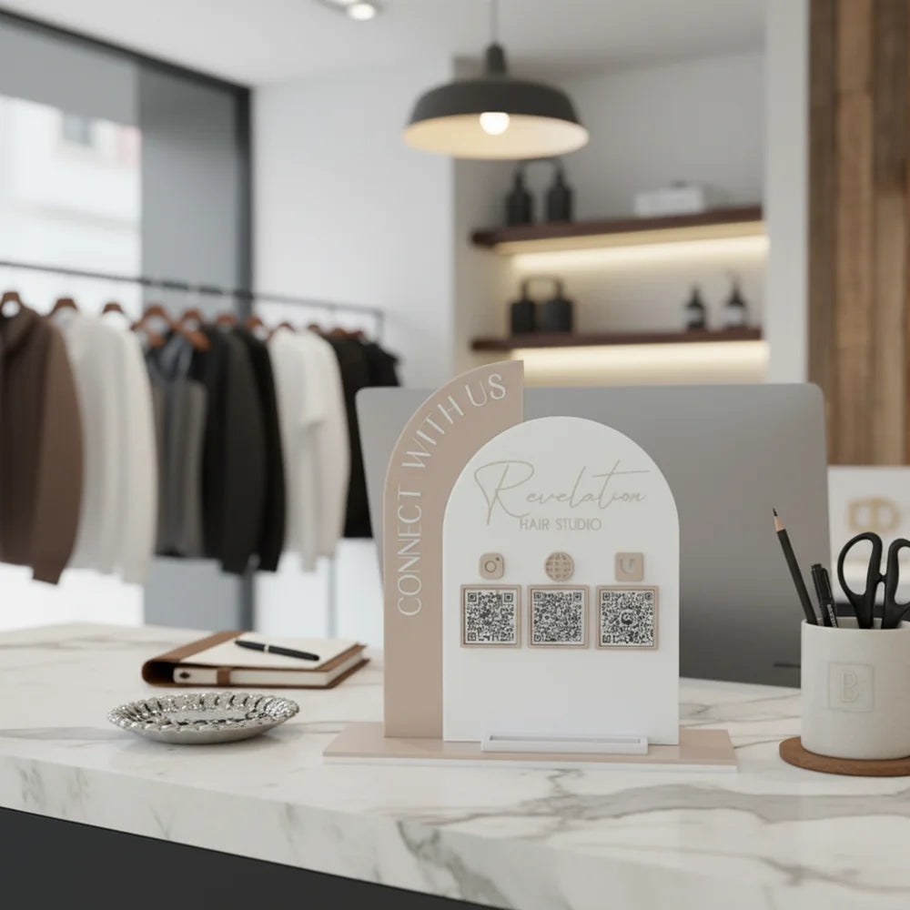 Personalized Custom Content Acrylic QR Code Desktop Stand Customizable Name For Retail Shops To Boost Social Media Followers