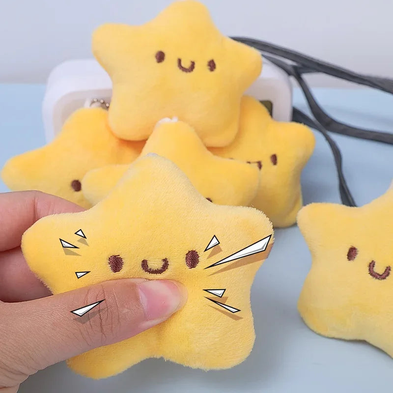 Cartoon Cute Squeezing Stars Plush Toy Keychain for Women Men Fluffy Soft Bag Pendant Mini Yellow Keyring Charms Keyring Gifts