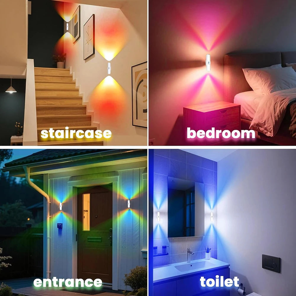 2Pcs Double-head LED Night Light Motion Sensor RGB Rechargeable Magnetic Wall Lamp Mood Ambient Light for Cabinet Hallway Stair