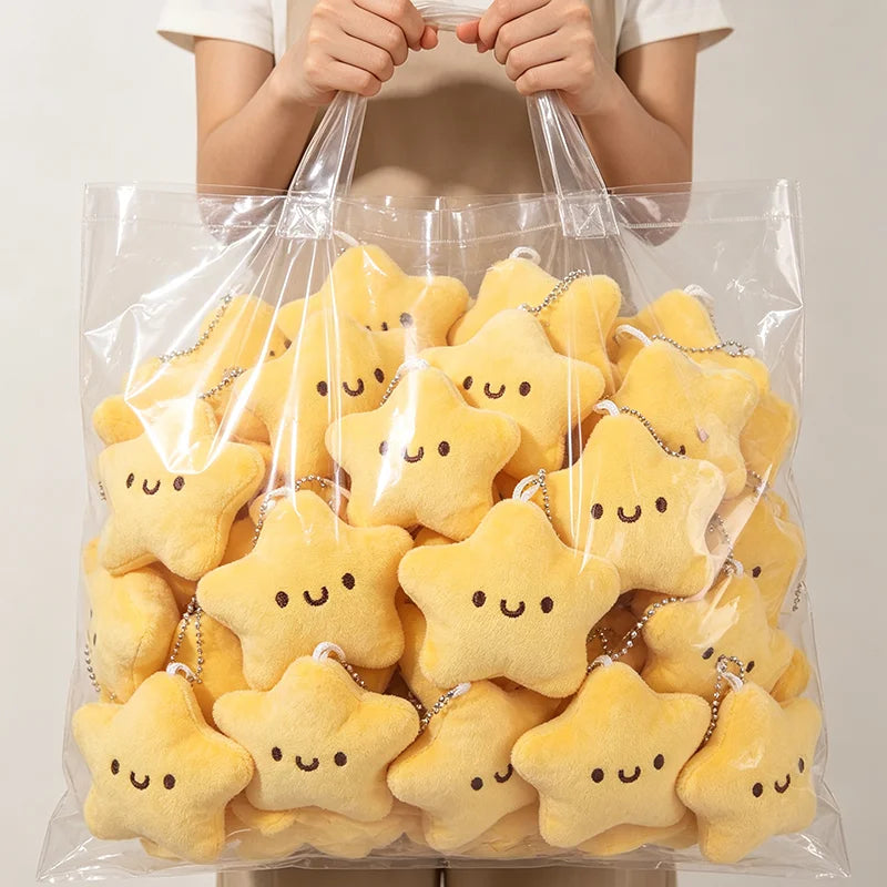 Mini Cartoon Yellow Squeezing Cute Stars Plush Toy Key Chain Fluffy Soft Cute Bag Pendant Keyring Charms Keychains Girl Gifts