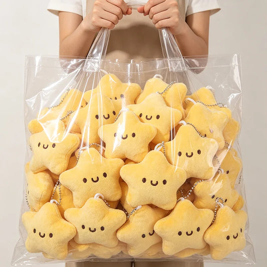 Mini Cartoon Yellow Squeezing Cute Stars Plush Toy Key Chain Fluffy Soft Cute Bag Pendant Keyring Charms Keychains Girl Gifts