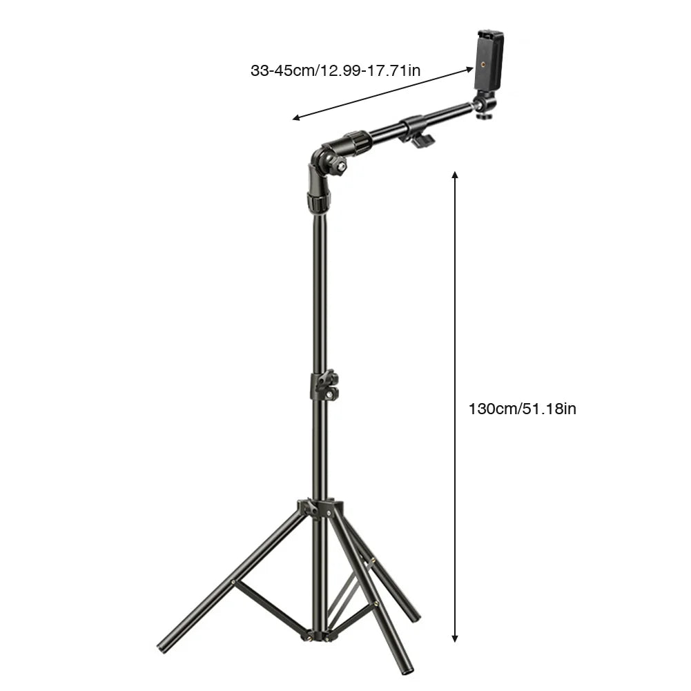 Horizontal Overhead Tripod Adjustable Cell Phone Tripod Stand for Filming Video Recording Live Stream Floor Telescopic Bracket