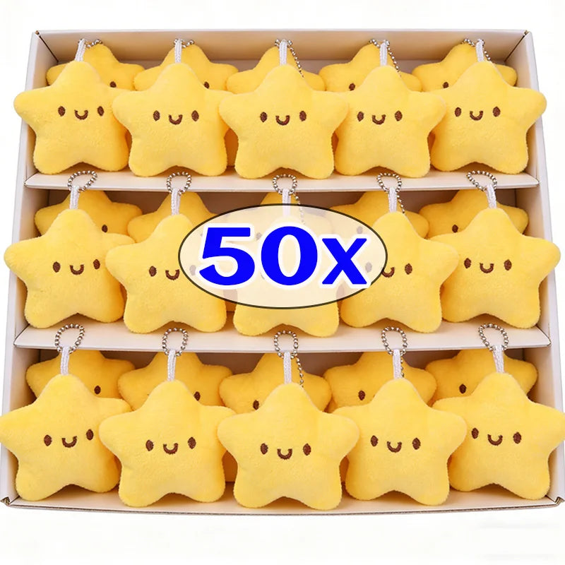 Cartoon Cute Squeezing Stars Plush Toy Keychain for Women Men Fluffy Soft Bag Pendant Mini Yellow Keyring Charms Keyring Gifts