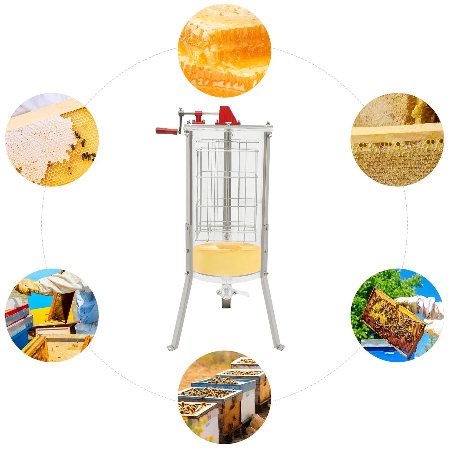 2 Frame Manual Honey Extractor, Acrylic Clear Transparent Beekeeping Tool with Enclosed Gears, Semi-Suspended Basket, Wide Honey Valve, Stable Stand, Easy Clean for Home & Small Farm Use