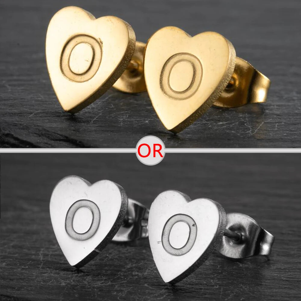 100% Stainless Steel A-Z Initial Earrings for Women Girls Personalize Letter Name Heart Stud Earring Family Jewelry Best Gifts