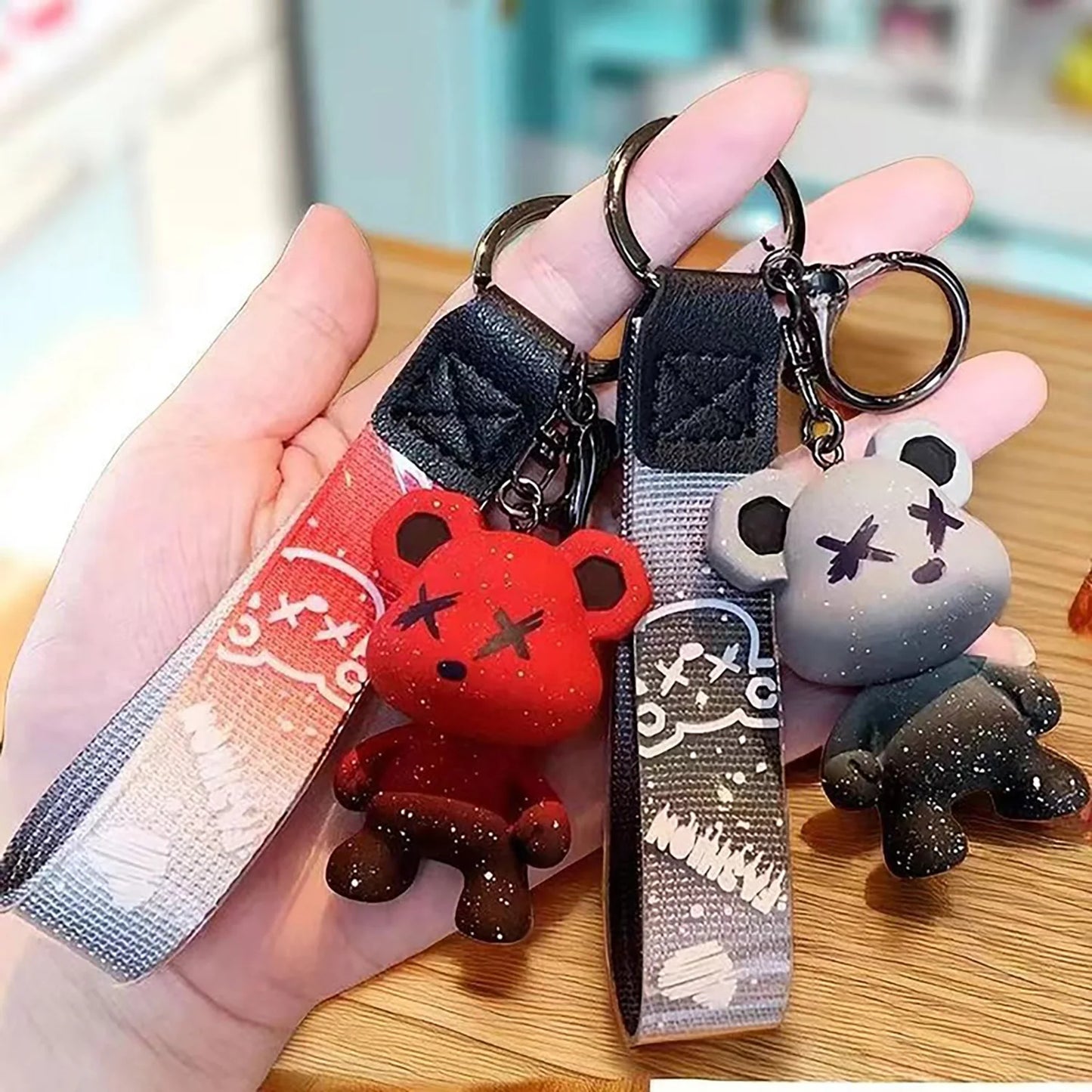 Gradient Color Little Bear Keychain PVC Material Cute Style Bag Charm Cartoon Doll Car Key Chain Gift A17