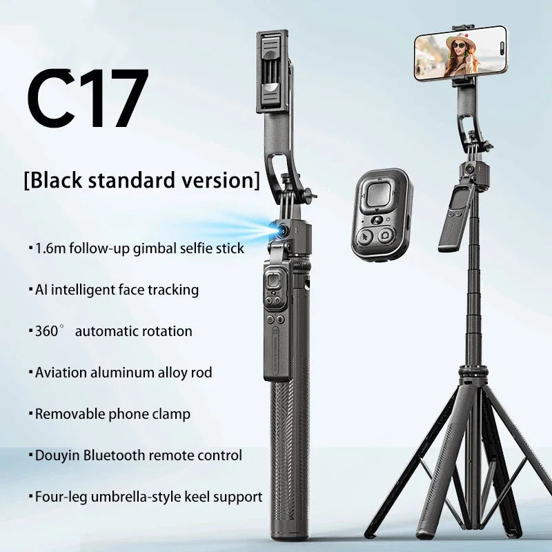 C17 Selfie Stick Intelligent Ai Mobile Follow-Up Anti Shake Retractable Pan Tilt Automatic Camera Tool Phone Holder