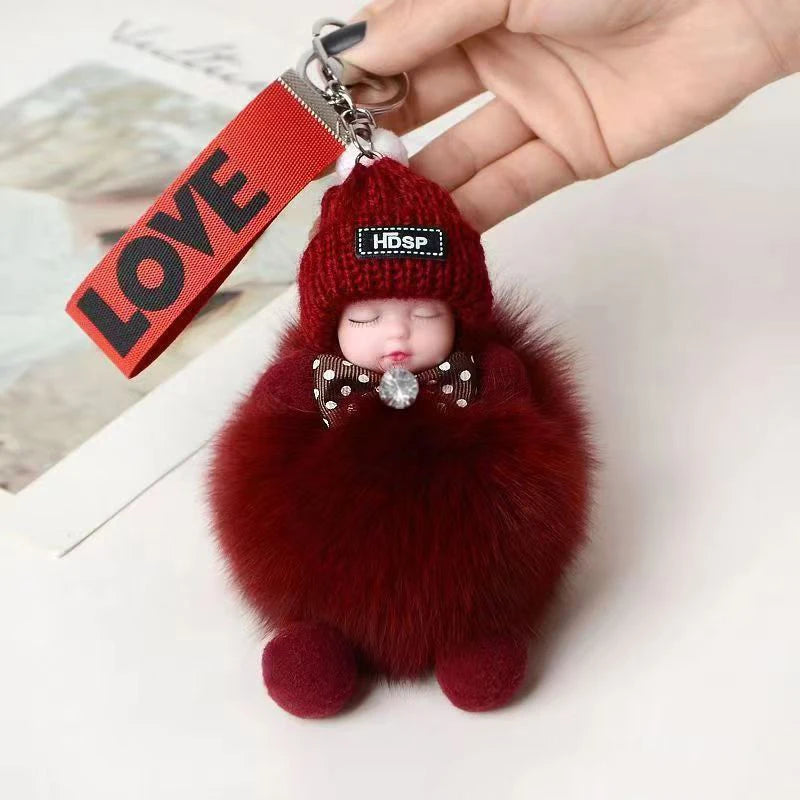 Cute Fluffy Plush Sleepy Doll Keychain For Women Bag Car Key Chain Kawaii Key Ring On Bag Car Trinket Pendant Gift