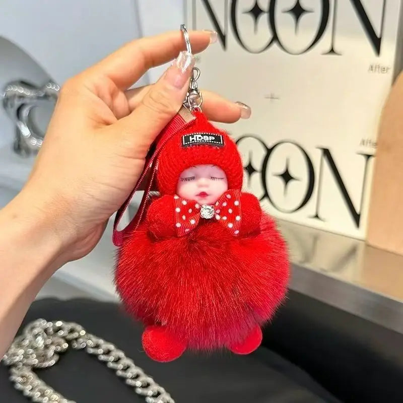Cute Fluffy Plush Sleepy Doll Keychain For Women Bag Car Key Chain Kawaii Key Ring On Bag Car Trinket Pendant Gift