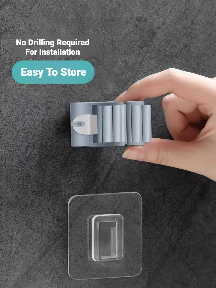 Self-Adhesive Mop Holder – Wall-Mounted Storage Rack
