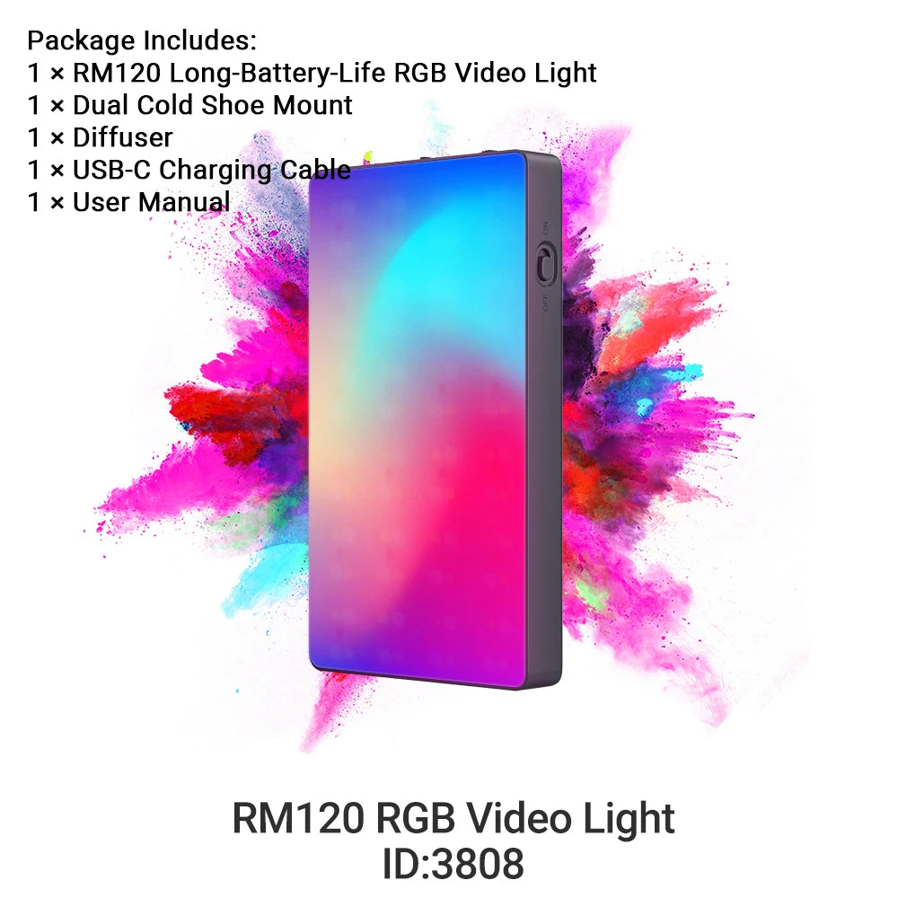 SmallRig RM120 Long-Battery-Life RGB Video Light Universal RGB Camera Light Portable Full Colors All-Metal Light for TikTok 3808