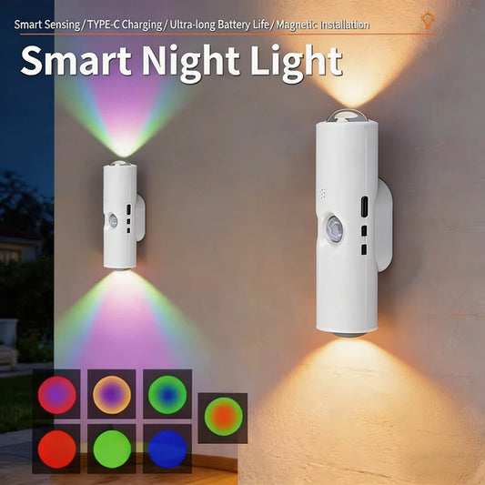 2Pcs Double-head LED Night Light Motion Sensor RGB Rechargeable Magnetic Wall Lamp Mood Ambient Light for Cabinet Hallway Stair